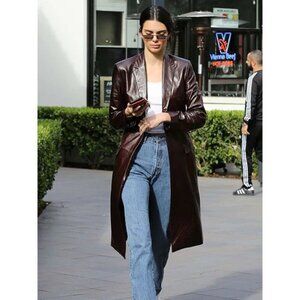 Vintage Y2K Longline Leather Coat Sz 16 Espresso Dark Brown